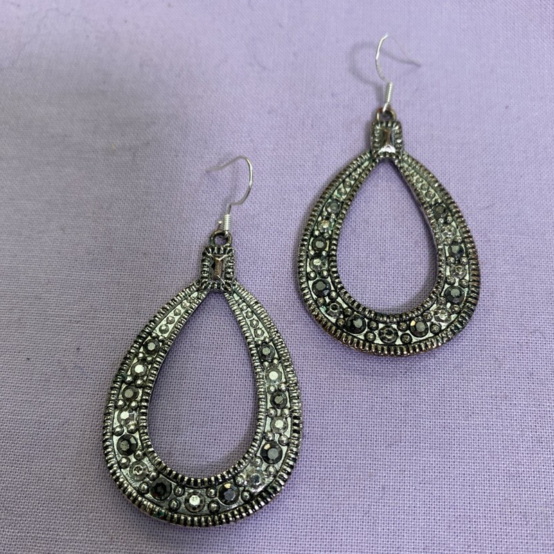 Silver Tone Tear Drop Clear Rhinestone Earrings
