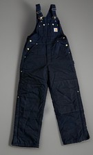 Carhartt Men's Black Bib Overalls Size 34x28 Double Knee Durable Quilt Lined