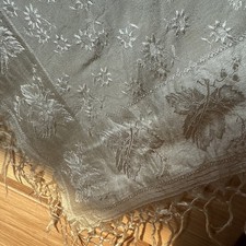 Antique Vintage Silk Cream Tassel Edge Piano Scarf Table cover scarf