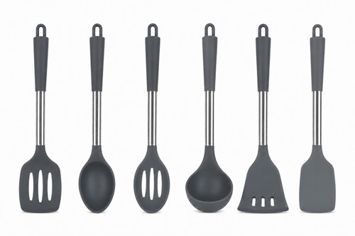 Set of 6 Silicone Kitchen Utensils, Grey. Heat Resistant Silicone Kitchen Tools