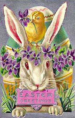 Easter ~ Bunny Rabbit Celebrating Easter Greetings ~ Postcard COPY #10908