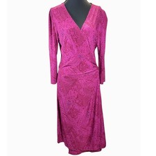 Express Pink Floral Print Long Sleeve Faux Wrap Midi Dress Women's Medium