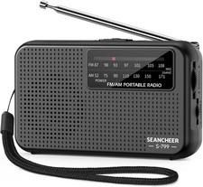 Mini AM FM Radio Battery Operated with Lanyard Black Portable Pocket Radio