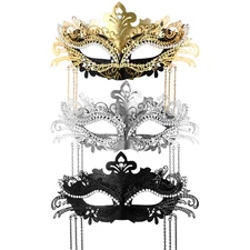 Women's Carnival Party Masquerade Mask Metal Rhinestones Tassel Venice Masks