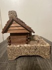 Log Cabin Jewelry Box Vintage Very Detailed W/ Rock Covered Front Chimney & Axe — photo 9