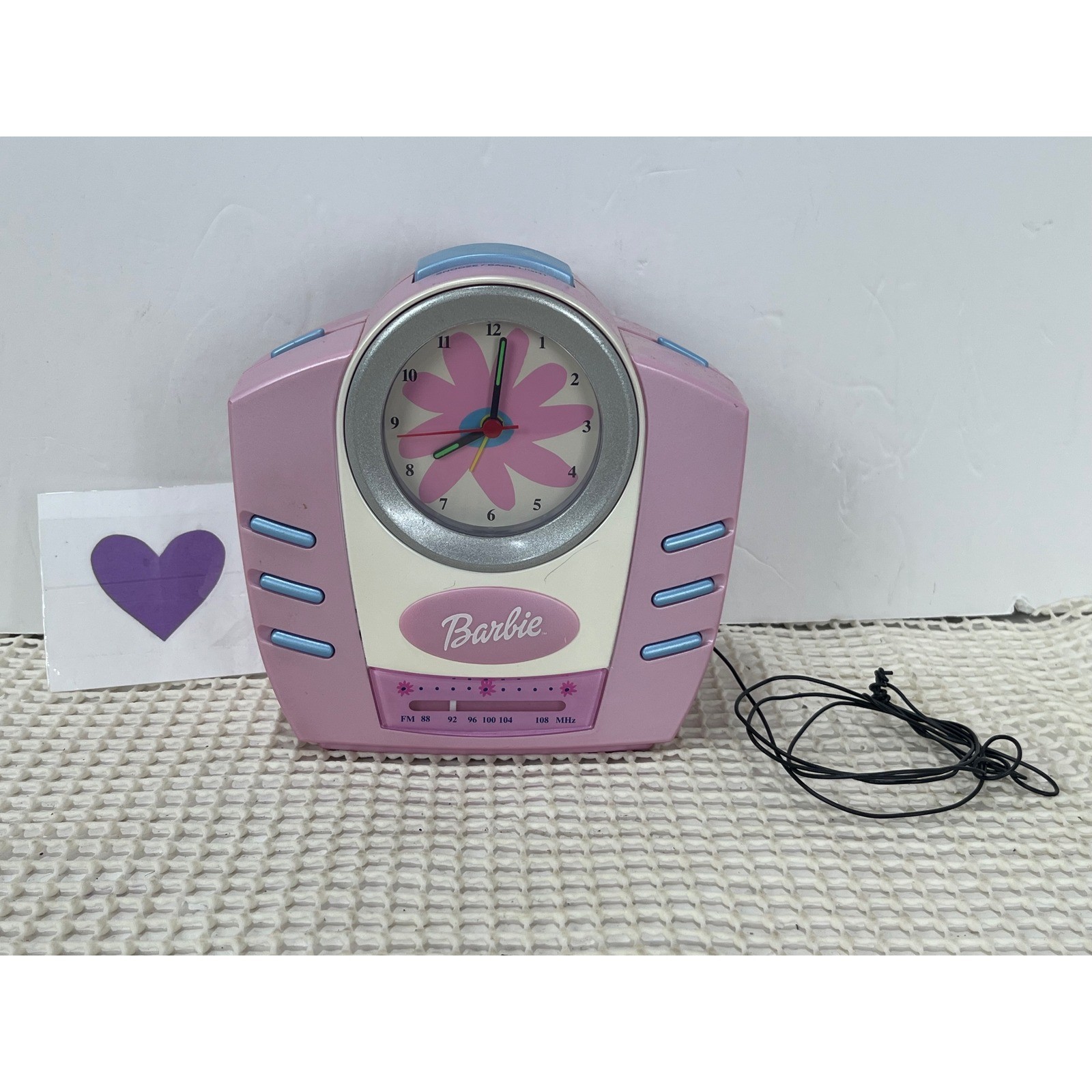 Vintage 2002 Barbie Pink FM Radio Alarm Clock Retro Kids Fun Flower Face WORKS