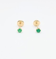 18K Solid Gold Natural Colombian Emerald Earrings Girls Fine Jewelry