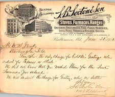 1902 S B Sexton & Son Baltimore Stove Letterhead Litho Heating Furnace