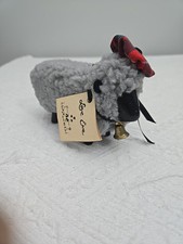 Vintage Handcrafted Gray &ldquo;Love Ewe&rdquo; Figurine Flocked Soft Wooden