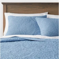 Threshold Garment Washed Paisley Stitch Sham Standard Pillow Cover Blue