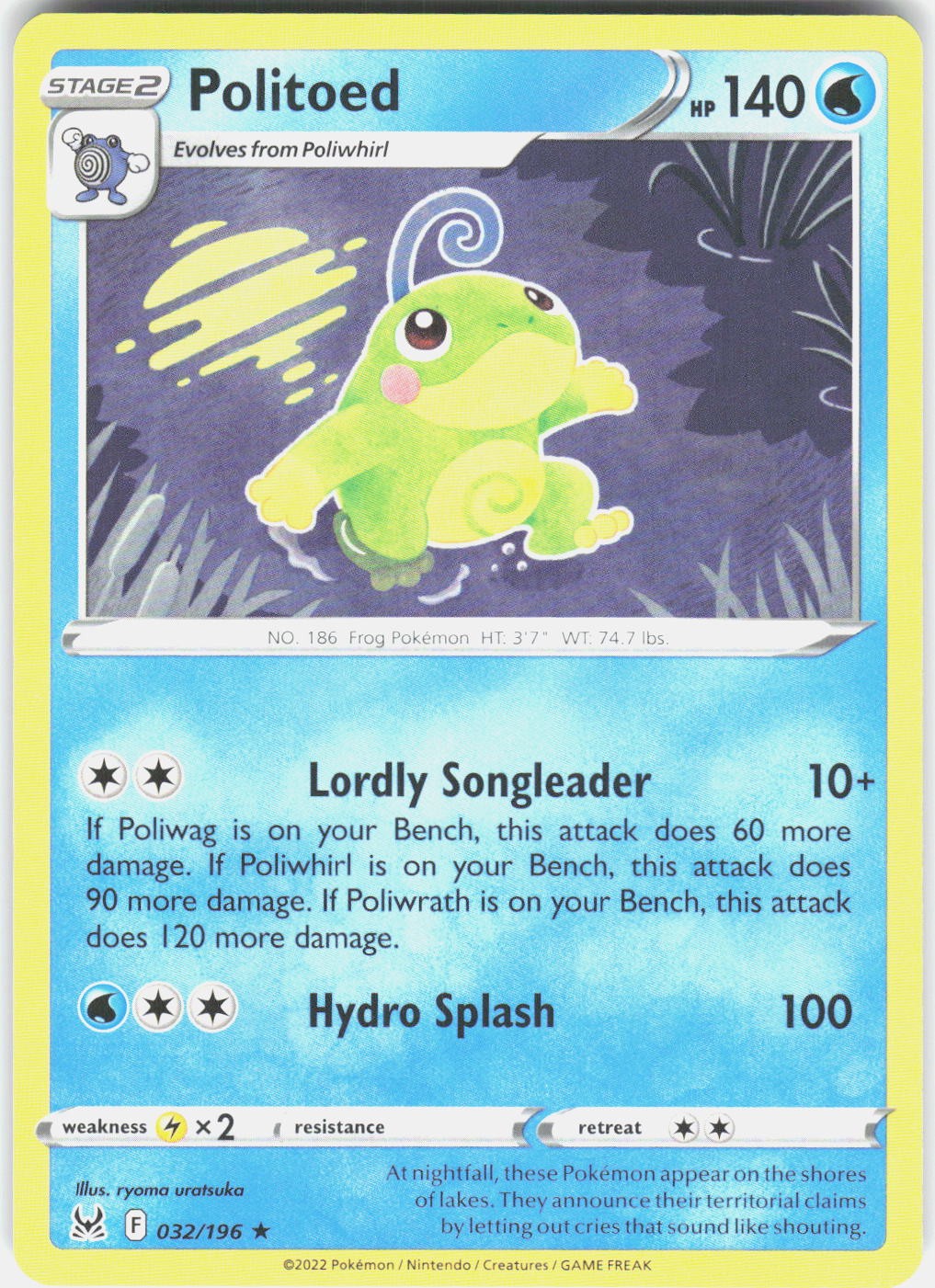 Politoed 032/196 Rare Lost Origin Pokemon Near Mint