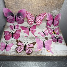 Lot of 12 3D Realistic Butterfly Wall Stickers Different Sizes, Shapes PINK New