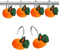 12Pcs Decorative Shower Curtain Hooks Halloween Style Pumpkin Hooks Shower Curta