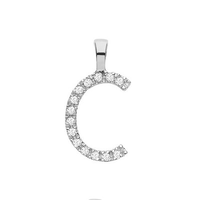 9ct Weißgold 0,05ct Diamant C Initiale - 9ct Gold