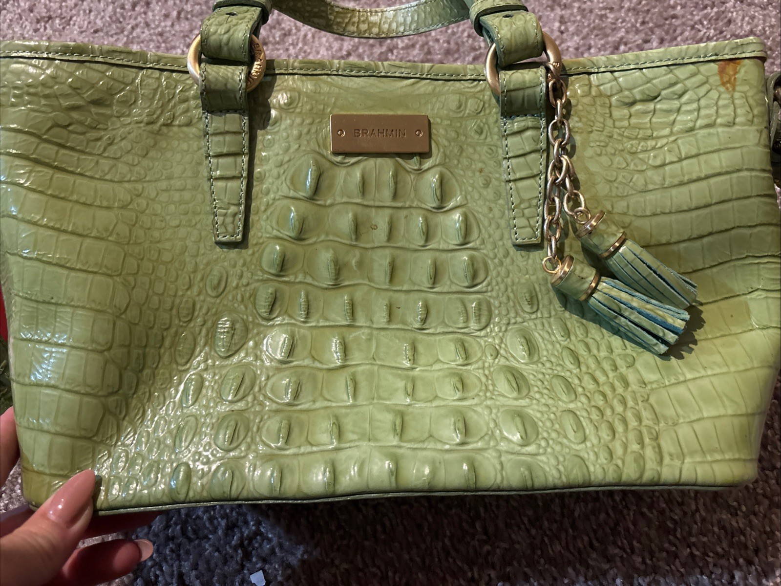 Brahmin Mini Asher Croco-Embossed Leather Green Top Handle Satchel