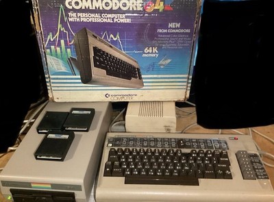 Vintage commodore 64 with box & Commodore 1541 Floppy Drive For parts/Repair