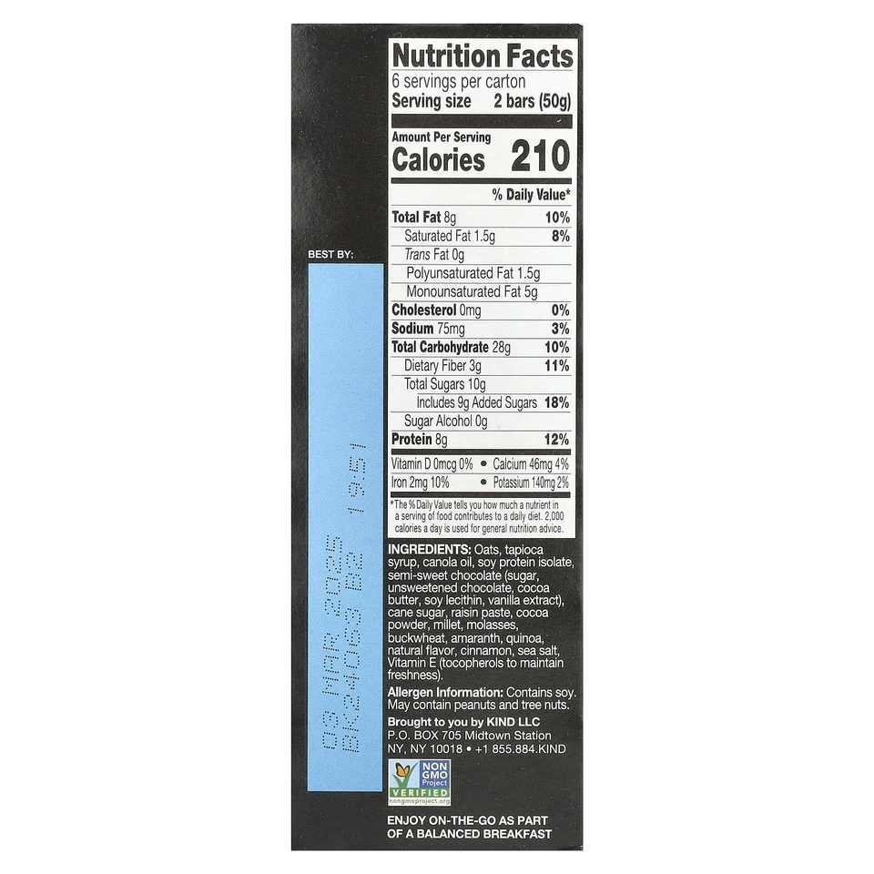 Barritas proteicas para desayuno, chocolate negro cacao, 6 paquetes, 1,76 oz (50 g) cada una Foto 2 de 3