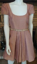 Marchesa Notte Pink & Gold Fit & Flare Open Back Tea Dress NWT Size 10