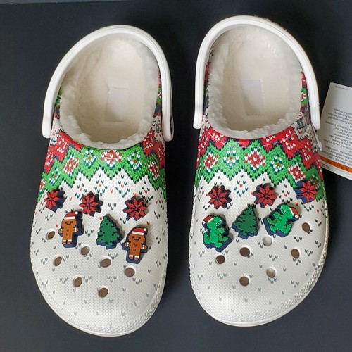Crocs Classic Lined Holiday Clog Christmas Men's 10 / Women's 12 White Fuzzy M10 - Picture 5 of 13