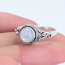Rainbow Moonstone Gemstone Handmade Ethnic Silver Jewelry Ring RSU48