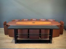 Italian Tecno Spa Conference Table, 12 Leather Serie 148 Chairs & Console Table