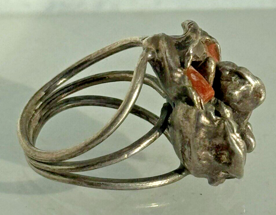 Modernist Brutalist Ring Silver Mediterranean Cor… - image 2