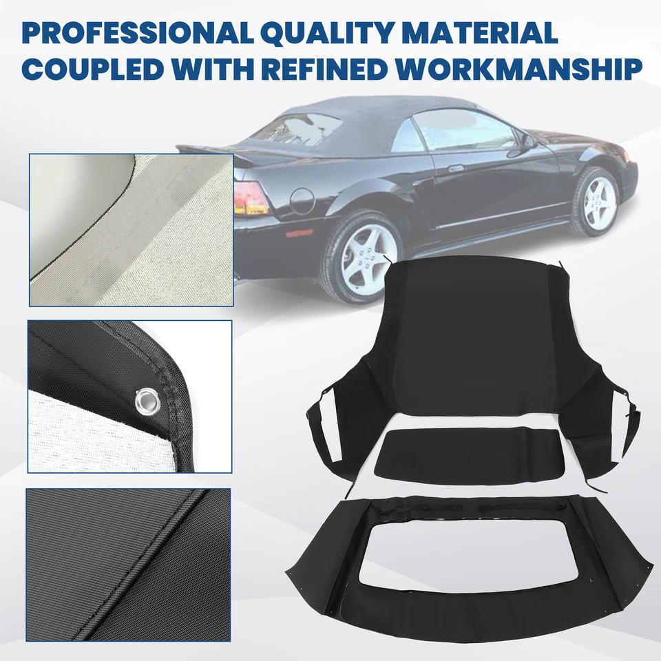 Para Ford Mustang 1994 95-04 techo blando con ventana tela de vela negra convertible de plástico Foto 4 de 4