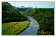 Kauai Hawaii Wailua River Aerial View Boats Landscape Scene Chrome Postcard