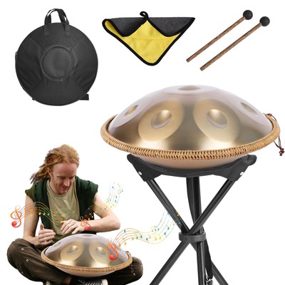 22in Gold Handpan Drum 9 Notes D Minor Hand Drum Meditation Instrument For Yoga