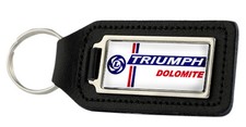 Triumph Dolomite Leyland Rectangle Black Leather Keyring