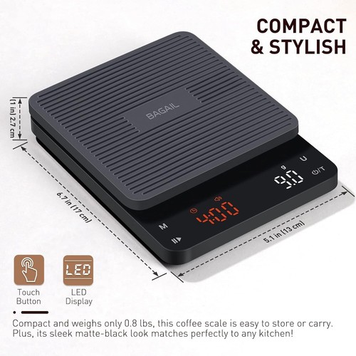 BAGAIL Digital Coffee Scale with Timer, 0.1g High Precision Electronic Kitchen - Picture 4 of 7