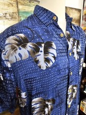 Puritan Hawaiian Tropical Men's Button Up Shirt Short Sleeve Blue Size Large