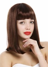 Wig Clavi Long Bob Women Shoulder Length Smooth Bangs Red Brown Highlighted