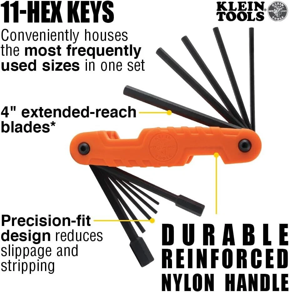 Klein Tools 70550 Hex Wrench Key Set, 11 SAE Sizes, Heavy Duty Folding Allen Wre - Image 3 of 4