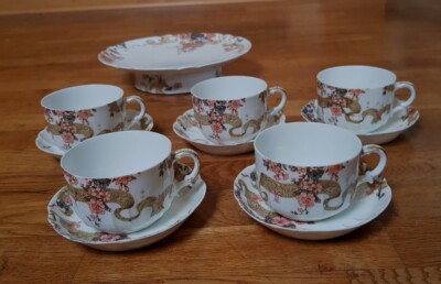 5 Tassen + Unterteller H&C L Haviland Limoges * vor 1900 Antik Jugendstil Blumen