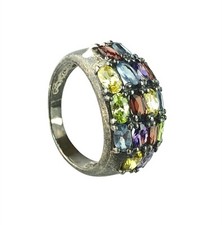 Vintage Sterling Silver Rainbow Multi Stone Ring Signed SB Multicolor