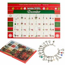 Christmas Advent Calendar Charms Bracelet Necklace, perfect gift for kids, 24 pc