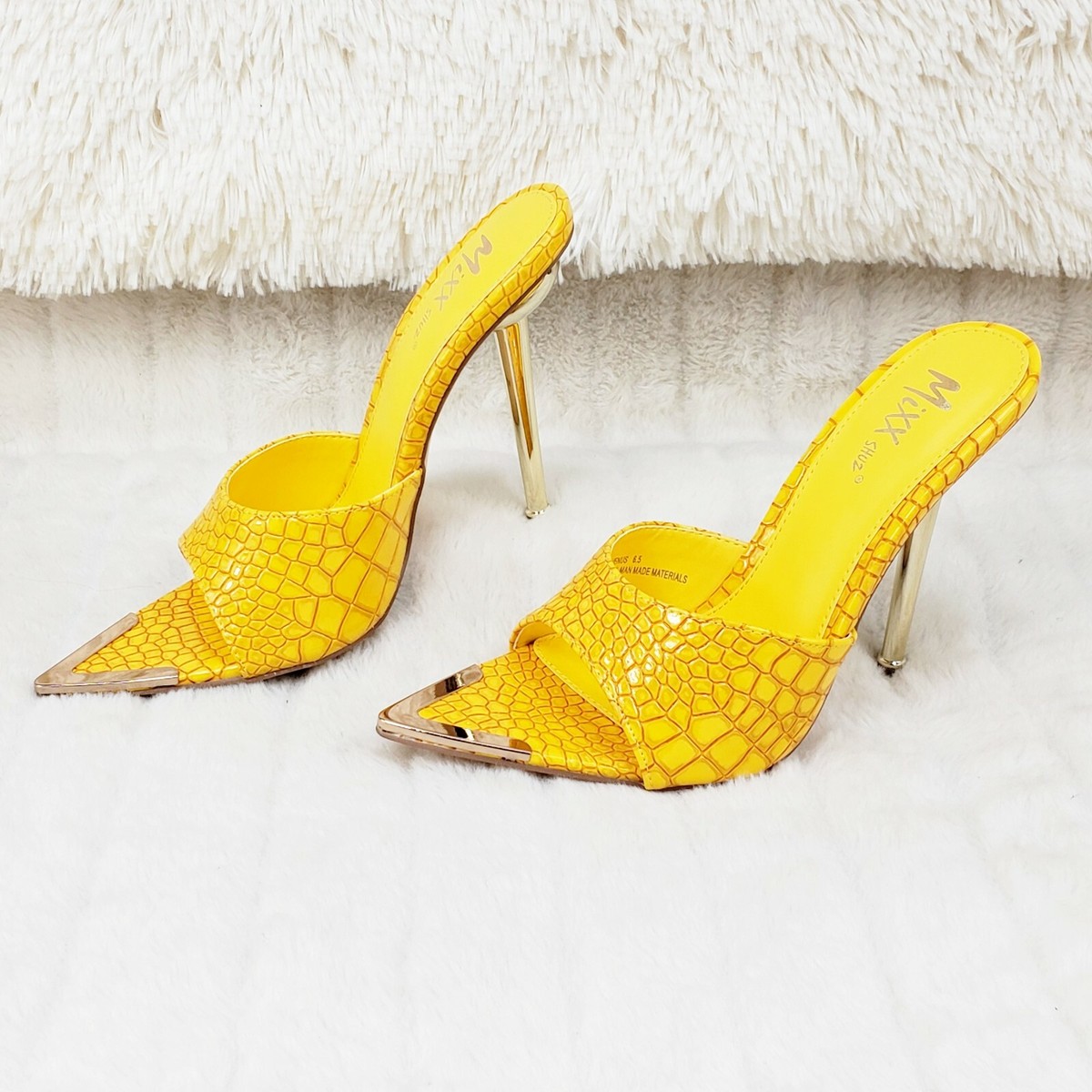Venus Yellow Slim High Heel Pointy Toe Slip On Sandals Slides