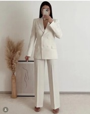 ZARA WOMAN TAILORED SET DOUBLE BREASTED BLAZER JACKET PANTS ECRU WHITE