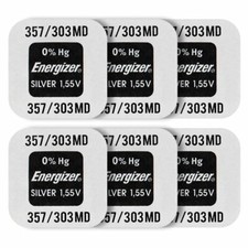 6 x Energizer Silver Oxide 357/303 batteries 1.55V D357 V357 SR44 Watch