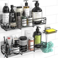 Shower Caddy Basket Shelf with Soap Holder, No Drilling 11.8 4.3 2.75 Black