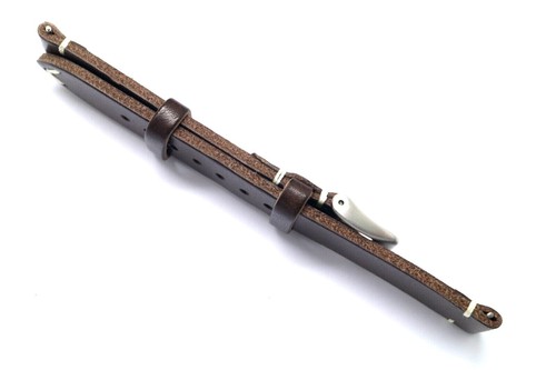 21mm Brown/White Genuine Leather Classic Style Watch Band Handmade Silver Buckle - Picture 3 of 4