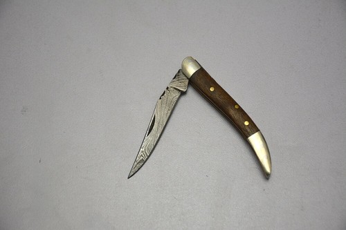 Cutom Handmade Damascus Steel Texas Toothpick Folding Pocket Knife With Sheath - Picture 54 of 62