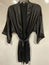 Victoria’s Secret Sexy Black Satin Short Kimono Lingerie Robe Bridal M/L Pockets