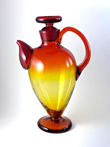 Blenko Glass Tangerine Amberina Cocktail Pitcher 573 with Stopper Wayne Husted