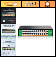 24-Port PoE Switch, 2 Gigabit Uplink, 400W Power, Fanless, Plug  Play, Rackmoun