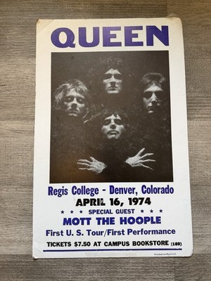 Vintage Queen Concert Poster Regis College Denver April 16 1974