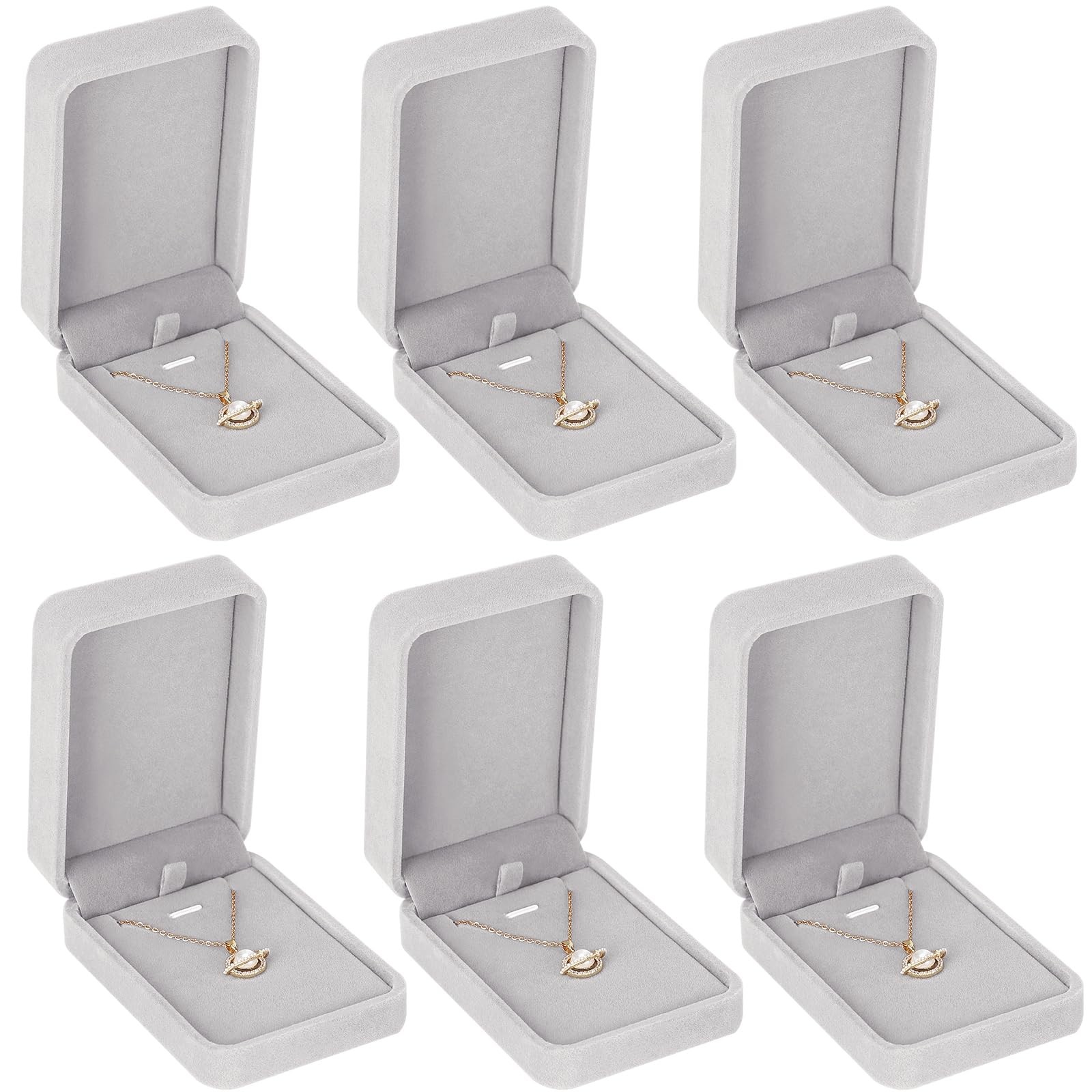 LETURE 6 Pieces Velvet Jewelry Gift Boxes for Necklace Pendant Box-6PCS-GREY