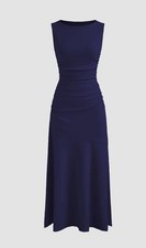 Mother of the bride BOAT NECK SOLID RUFFLE RUCHED MAXI DRESS