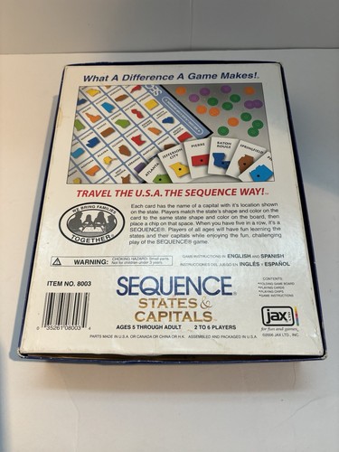 Sequence States and Capitals Board Game 2006 COMPLETE Educational ...